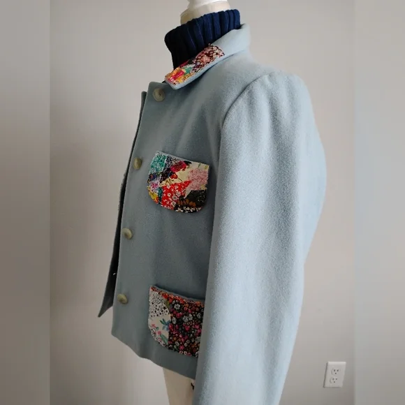 Harvé Benard Wool Cashmere Upcycled Liberty Art Fabric Patchwork Jacket Size 12P - Picture 6 of 15
